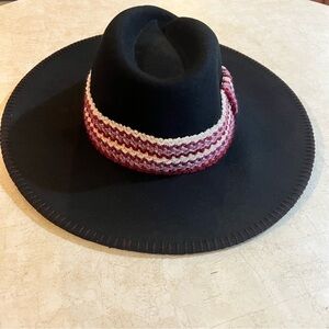 Tirabasso Black Hat NWT Trimmed out in Berry and Cream. Stunning NIP Italian